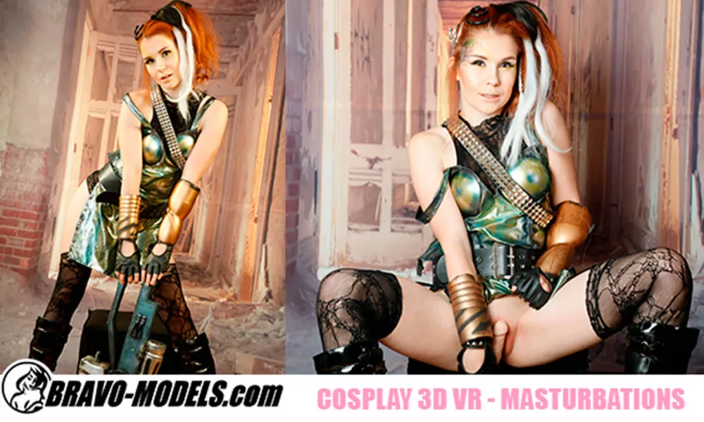 Sweet Angelina's Cosplay in Red Stockings - 180° 3D Video