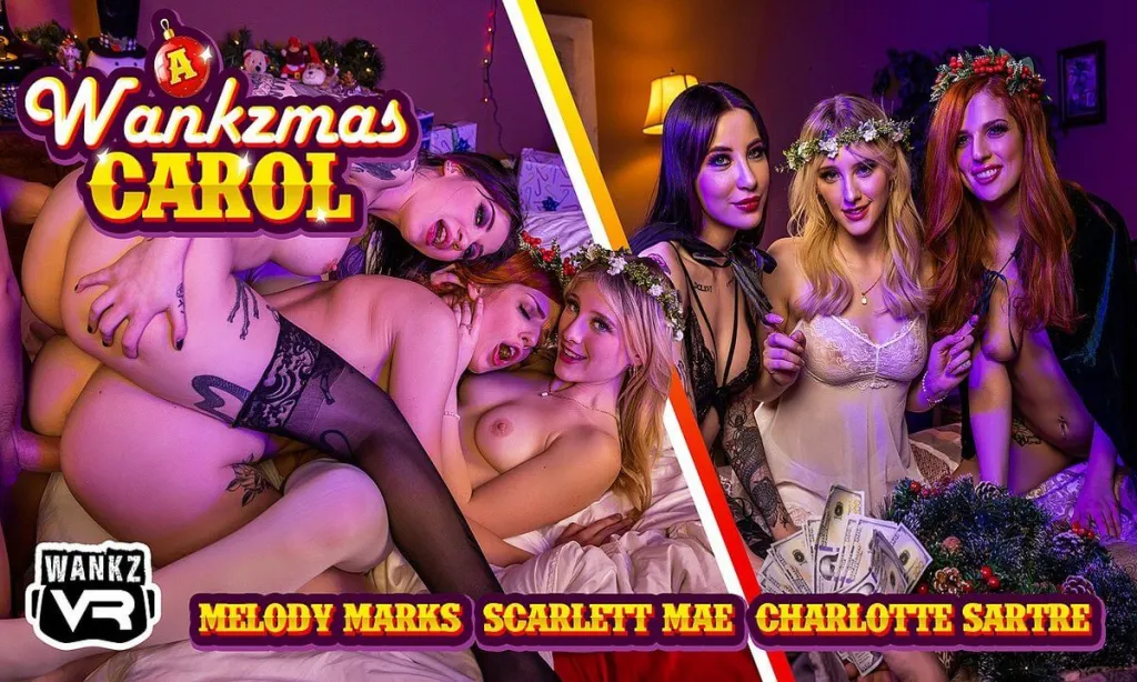 Melody Marks, Scarlett Mae, Charlotte Sartre - VR Christmas Sex Experience