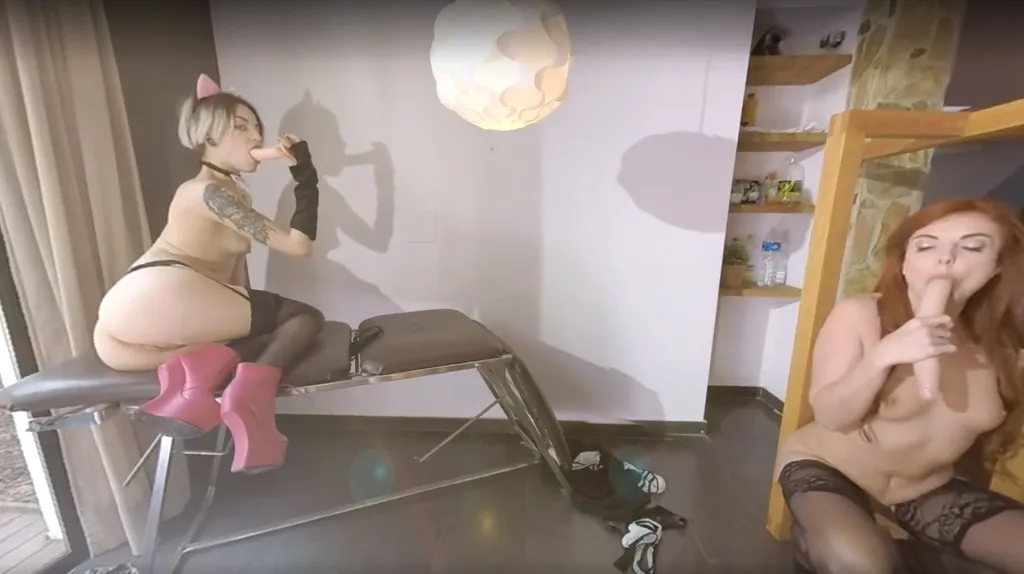 Brunette, Tattooed Duo in Stockings: Fingering Session - HD with Binaural Sound
