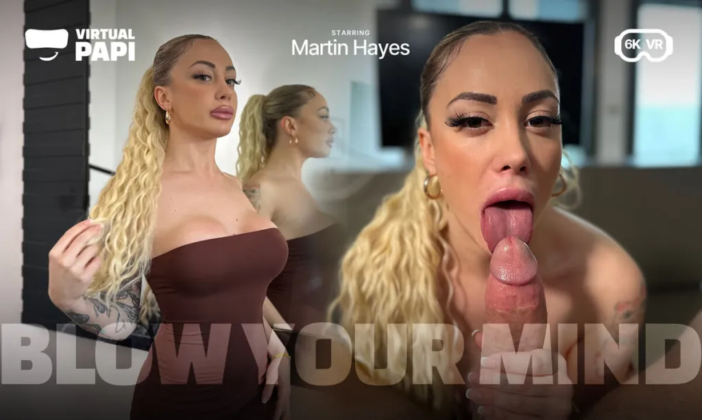 Virtual Papi and Martina Hayes in Blonde Tattoo 180° VR Video - Cum in Mouth (POV, 4K)