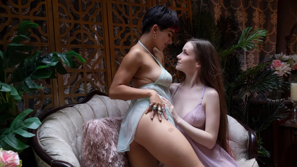 Mia Valentine and Emily Bloom - Ukrainian Brunette Striptease in HD Lingerie