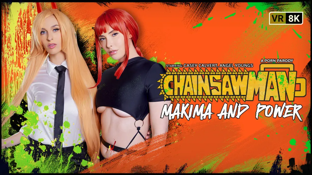 Casey Calvert, Angel Youngs in Makima and Power's Threesome VR Cosplay Parody