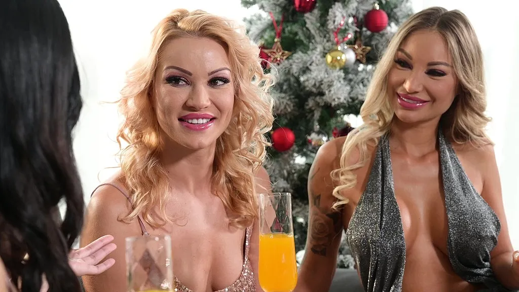 Monika Fox, May Thai, and Cherry Kiss's Christmas Orgy with Erik Everhard, Josh, and Vince - Deep Throat, Strap-On, Ass to Mouth