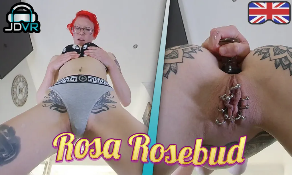 Rosa Rosebud's Captivating Solo Performance in 4K VR - Pierced Redhead with Glasses and Shaved Pussy