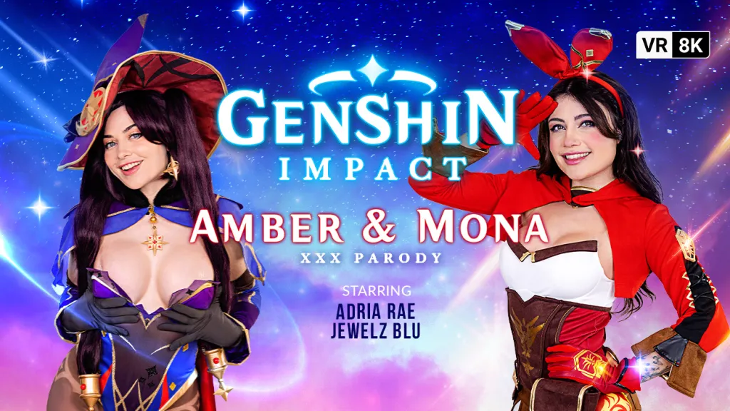 Jewelz Blu, Adria Rae in Genshin Impact: Amber & Mona (VR Threesome Parody)