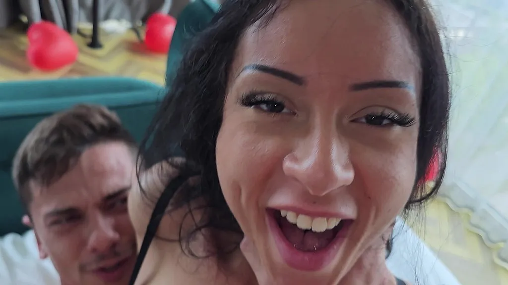 Brunette, Petite, and Amateur: Threesome with Big Cocks - Cum in Mouth and Deep Throat
