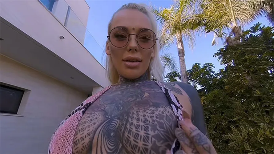 Lauren Brock's Solo Tattooed Striptease in VR - HD Pierced Pussy Reveal