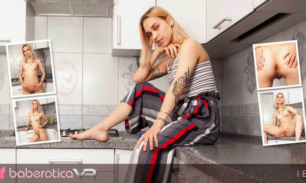 Baby Lou's Blonde Tattooed Teen Solo Fingering Session in 180° VR
