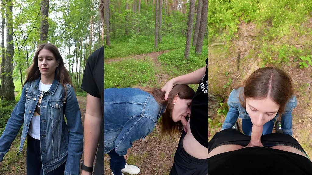 Petite Brunette Dvabitch & Partner - Outdoor Deep Throat Blowjob with Cum Swallowing