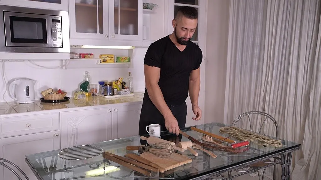 Cassie Fire and Mugur: Kitchen BDSM Scene - Deep Throat, Whips
