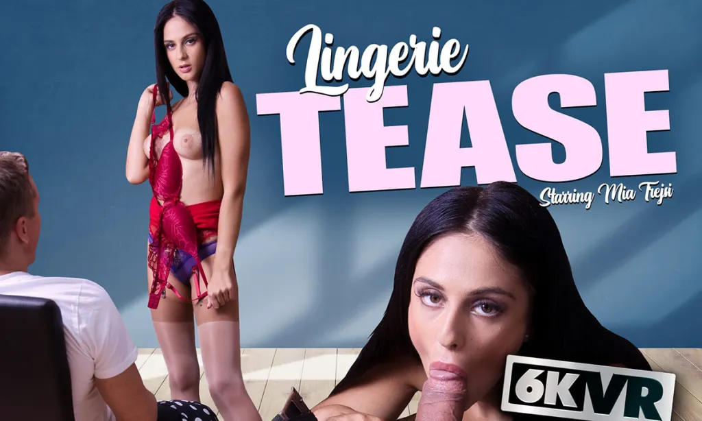 Mia Trejsi's Enchanting 180° Brunette VR Experience with Tattoo - Stockings & Suspenders, 4K/60FPS