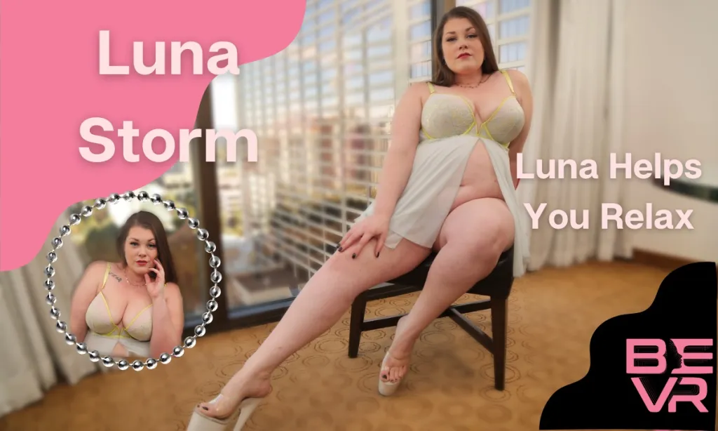 Luna Storm - Brunette Solo masturbation with High Heels and Big Tits (VR, HD, 180°)