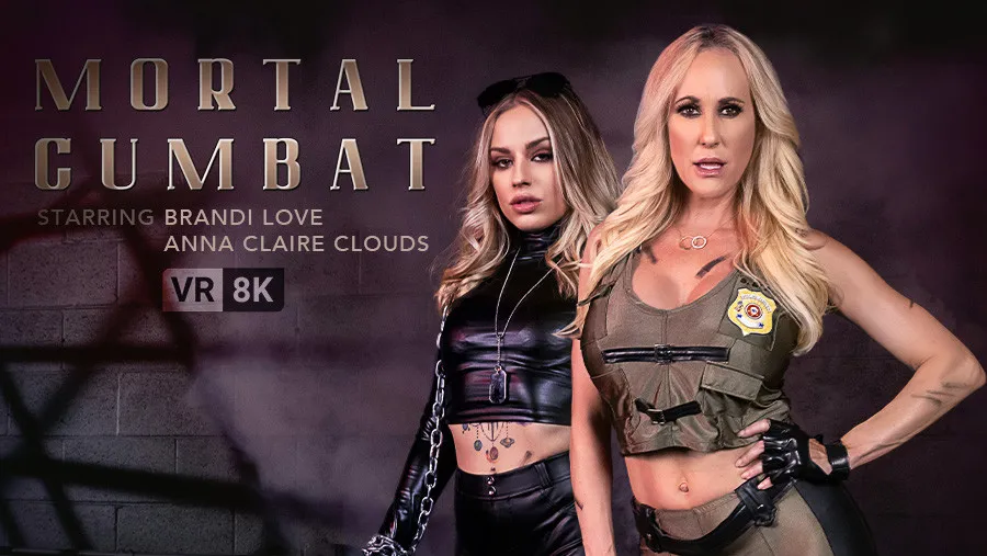 Mortal CUMbat: Brandi Love & Anna Claire Clouds' Threesome Seduction in VR
