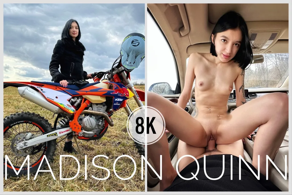 Madison Quinn's Motorcycle Breakdown: 180° POV Blowjob & Doggy Style