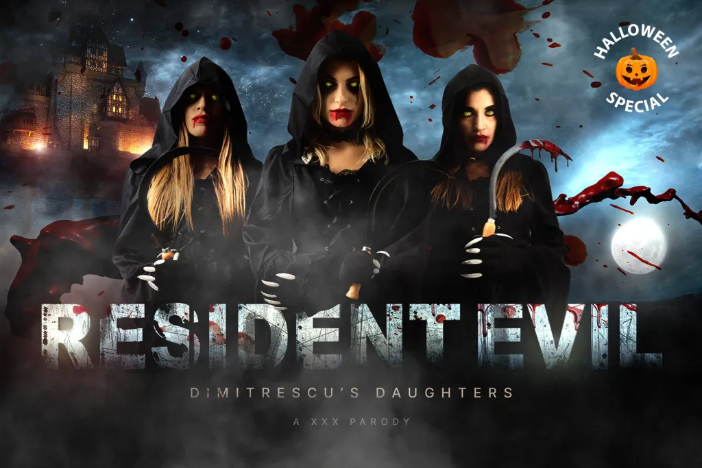 Silvia Dellai, Eveline Dellai & Lilly Bella in Resident Evil Threesome Cosplay - Brunette and Blonde Sisters' Adult Adventure (VR, UHD)