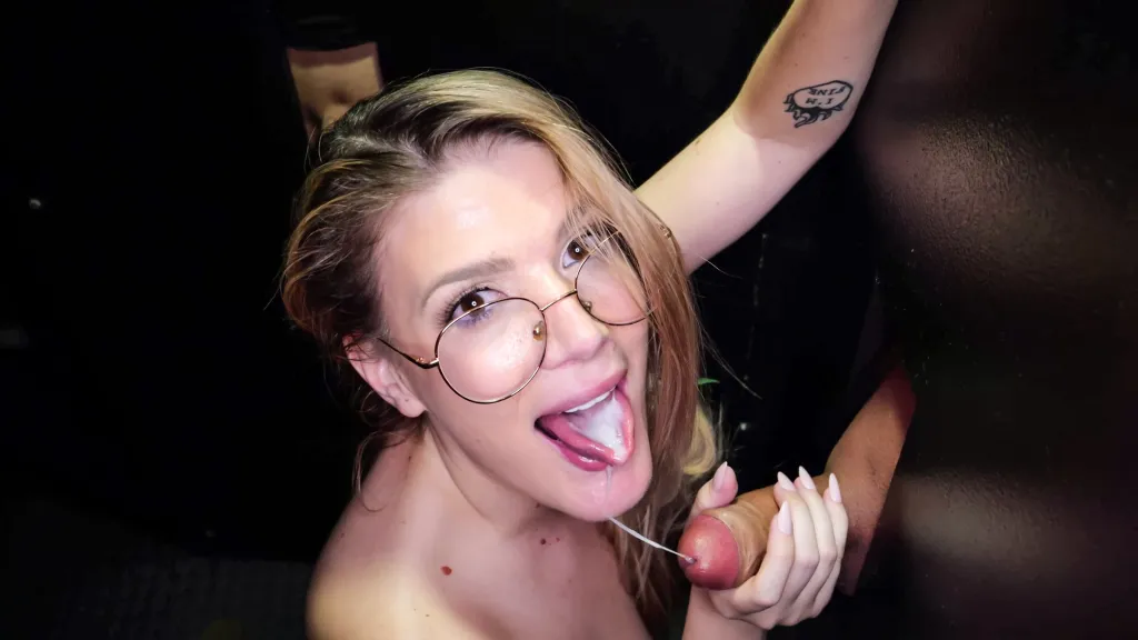 Riley Rose's Gloryhole Challenge: Blonde Beauty Swallows Big Black Cocks