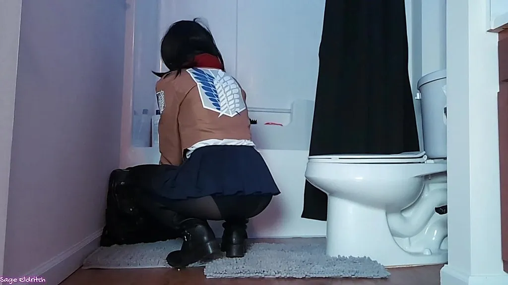 SageEldritch as Mikasa Ackerman's Bathroom Break: Leather Boots & Panties Revealed