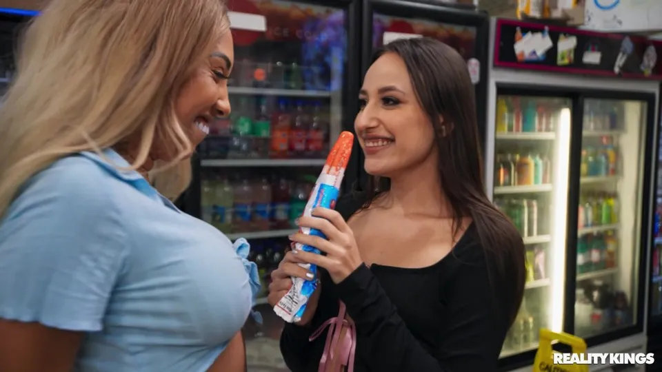 Lola Aiko, Kona Jade, Chris Lockwood: Black, Blonde Hotties Shake Their Asses in Short Skirts and Share a Popsicle (NSFW)