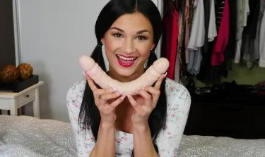 Rosaline Rosa's Red Hot Stockings and Panties Solo Show: Fingering, Dildo, Brunette Babe in 3D VR Video