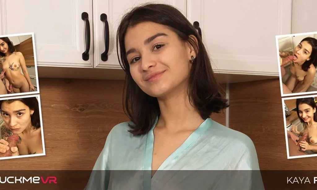 Kaya Finch's Sensual 180° VR Experience: Brunette Petite in Kitchen (4K)
