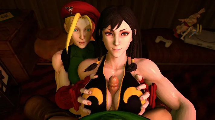 Chun Li, Cammy White: Titty Fundamentals in VR Threesome - POV HD 180° Cinematic