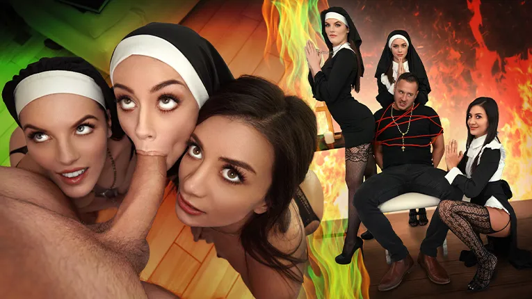 Sisters Natalie, Fiona, and Selena: Exorcising Evil with a pornstar Threesome (Nuns & 4k UHD)
