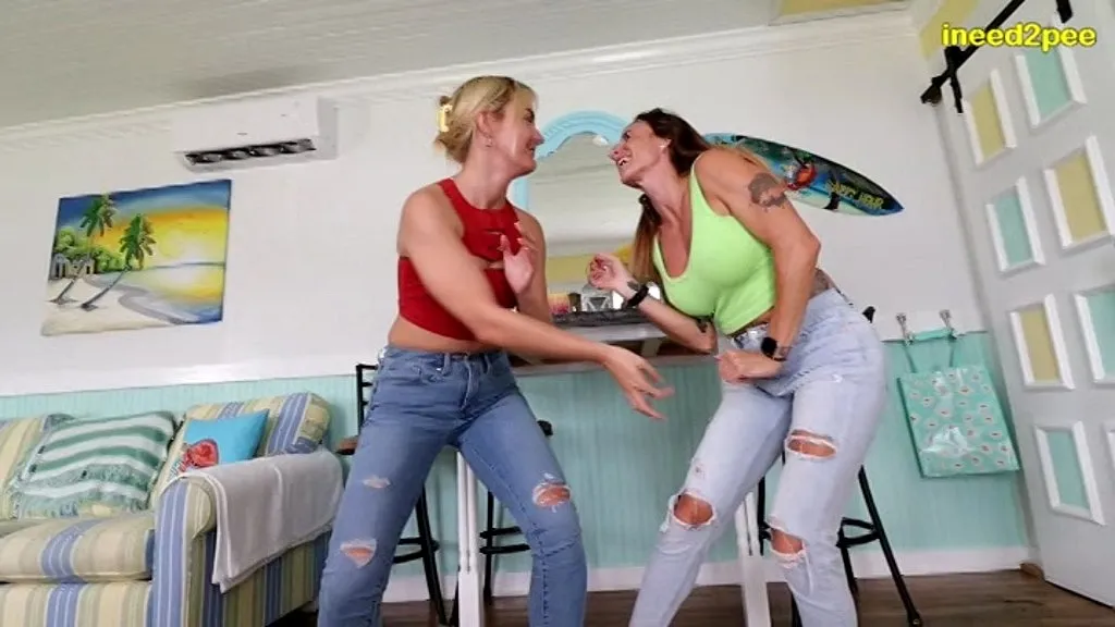 Mya Locca and Vika Bubishka's Pissing Contest: Tight Jeans Wetting Challenge