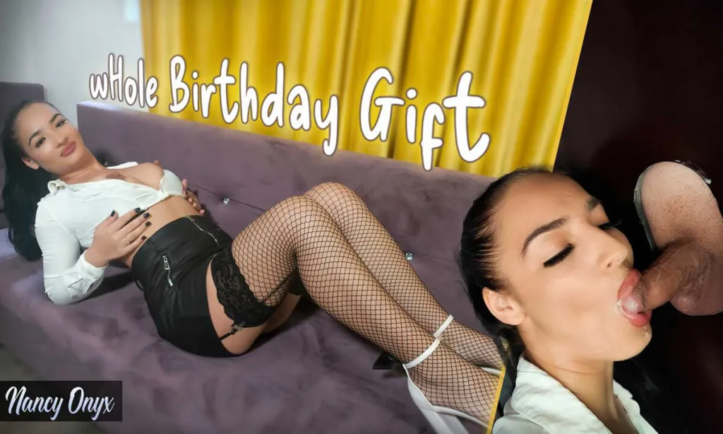 Nancy Onyx's Brunette Stockings and Cum in Mouth 60 FPS 180° VR