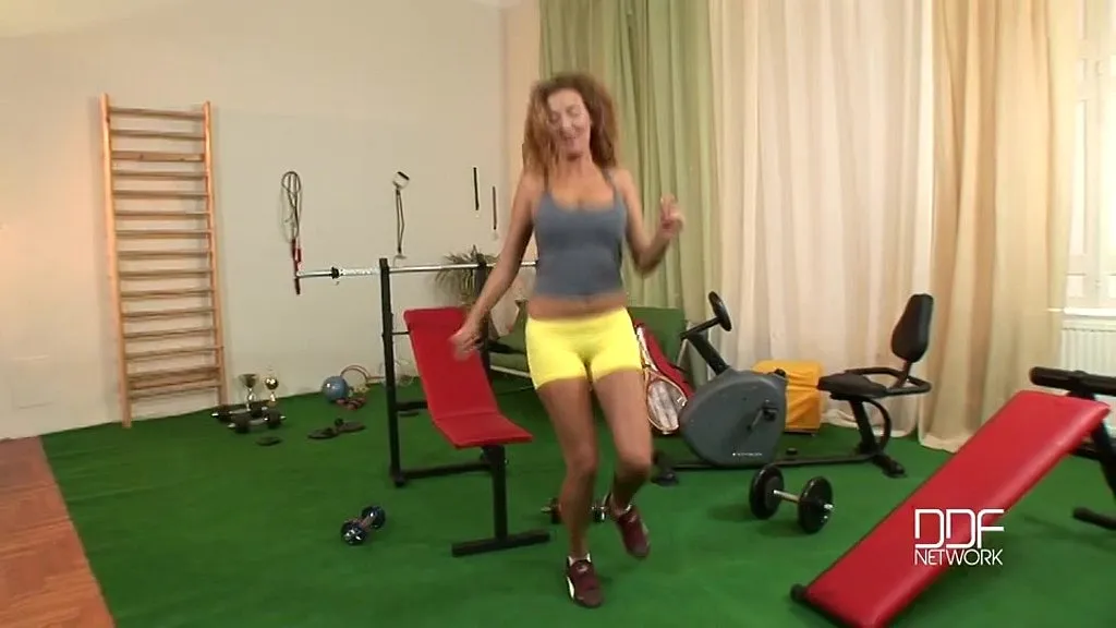 Mia Anabelle's HD Gym Workout with Big Red-Haired Busty Star Krisztina Ventura