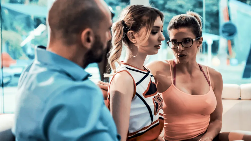 Cory Chase, Marykate Moss, Stirling Cooper in Threesome: Cheerleader Uniform & Blowjobs